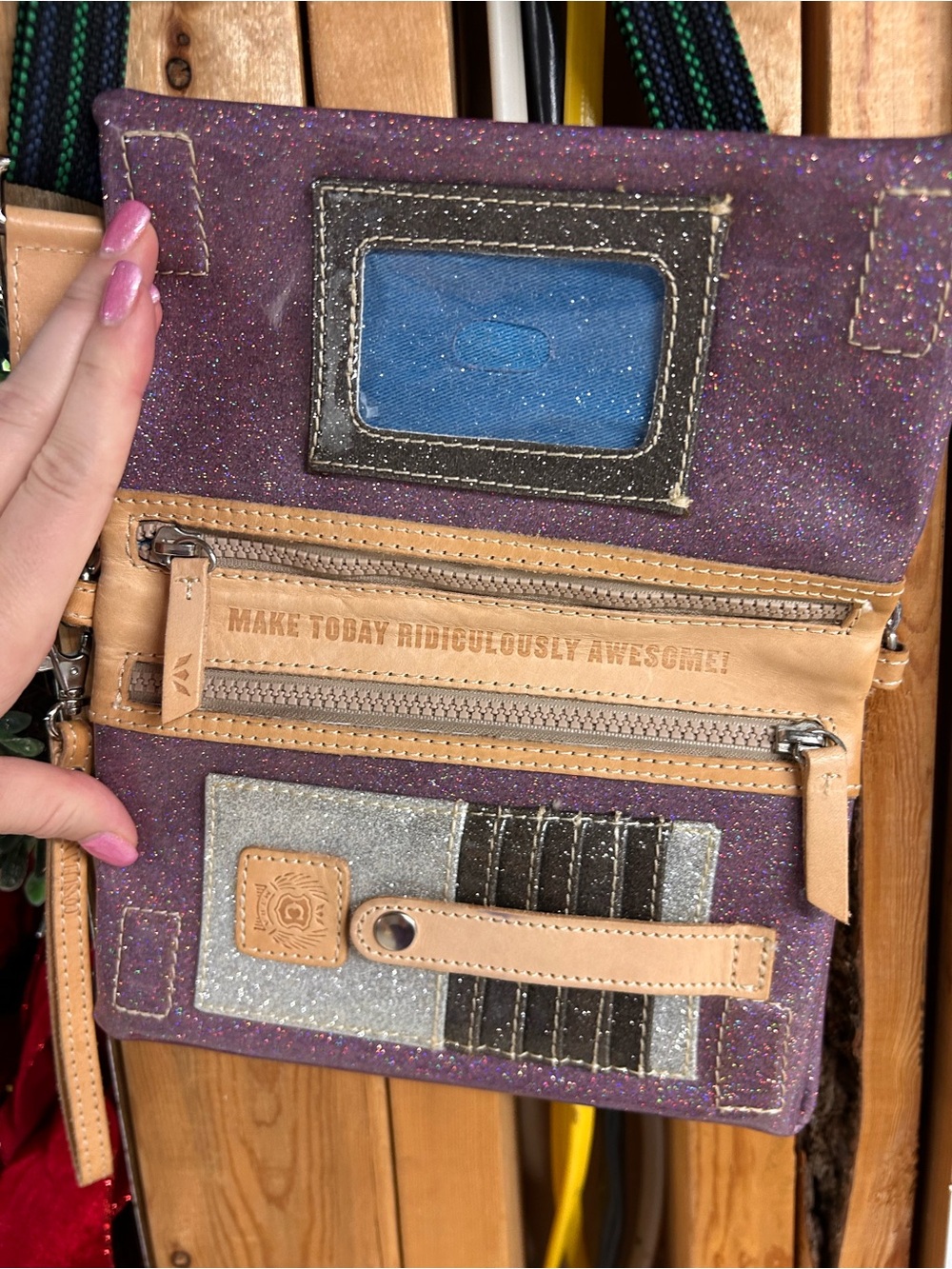 Consuela Purple Glitter Crossbody with Striped Adjustable Strap - Picture 2 of 3
